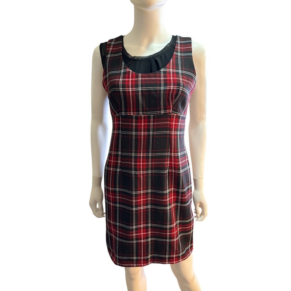 You Red & Black Plaid Sleeveless Dress Back Zipper Size S Polyester Blend NWT
